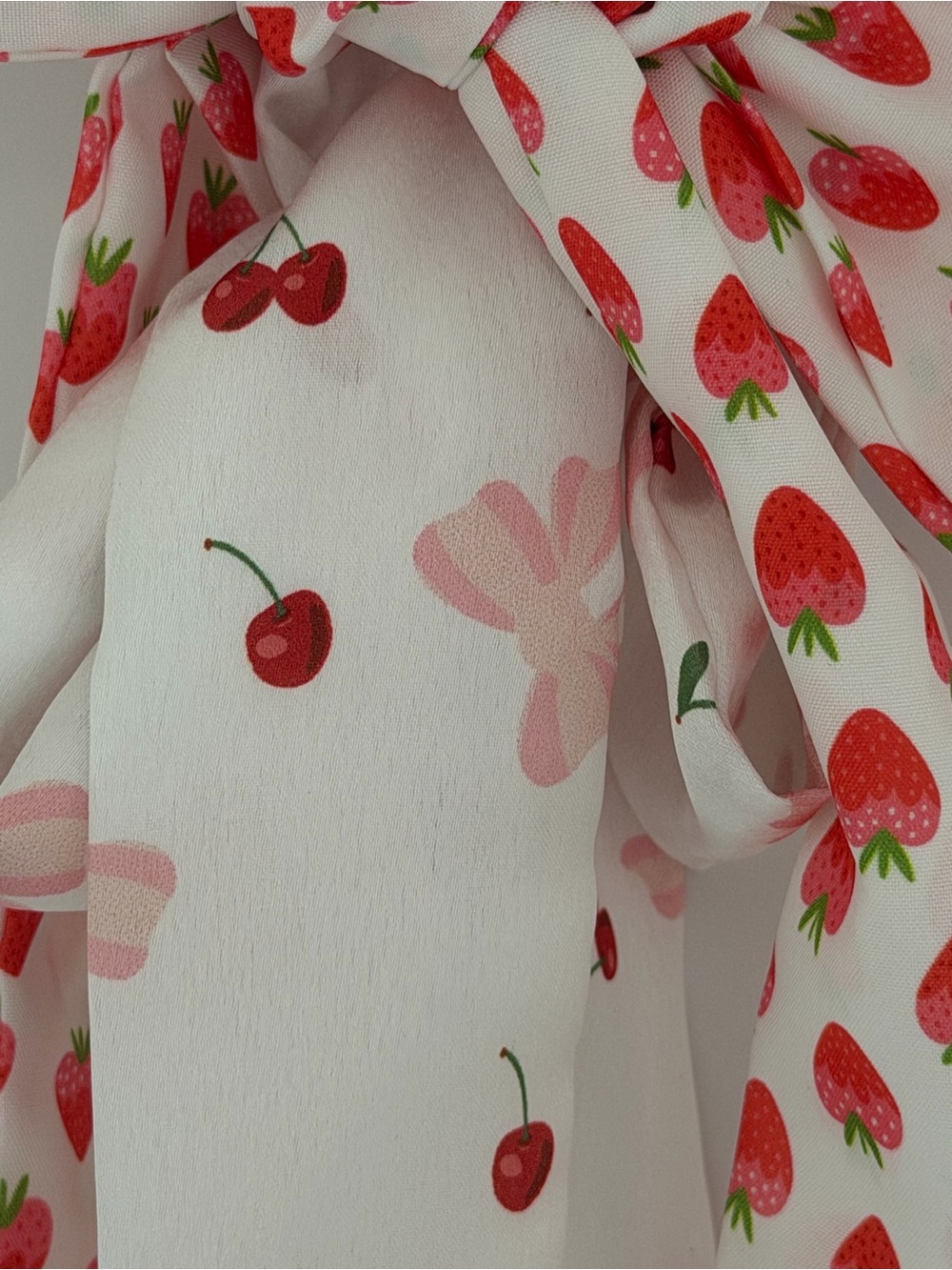 Set of 2 Fashion Scarves Strawberries Cherries Pink Bows - Picture 3 of 5